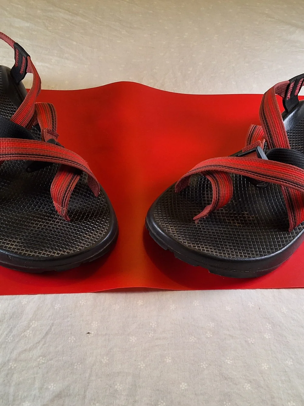 Chaco Men's Black Footbed Sandals with Red Straps